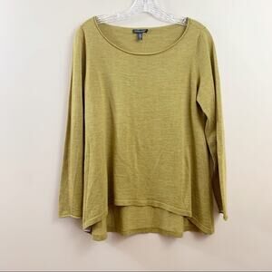 Eileen Fisher Merino Wool Pea Green Roll Neck Lightweight Sweater